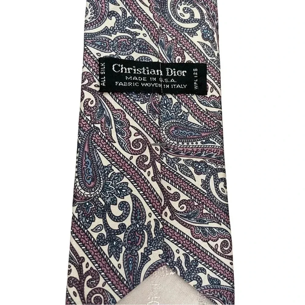 CHRISTIAN DIOR Vintage Necktie 100% Silk Fabric Woven in Italy - Made in USA